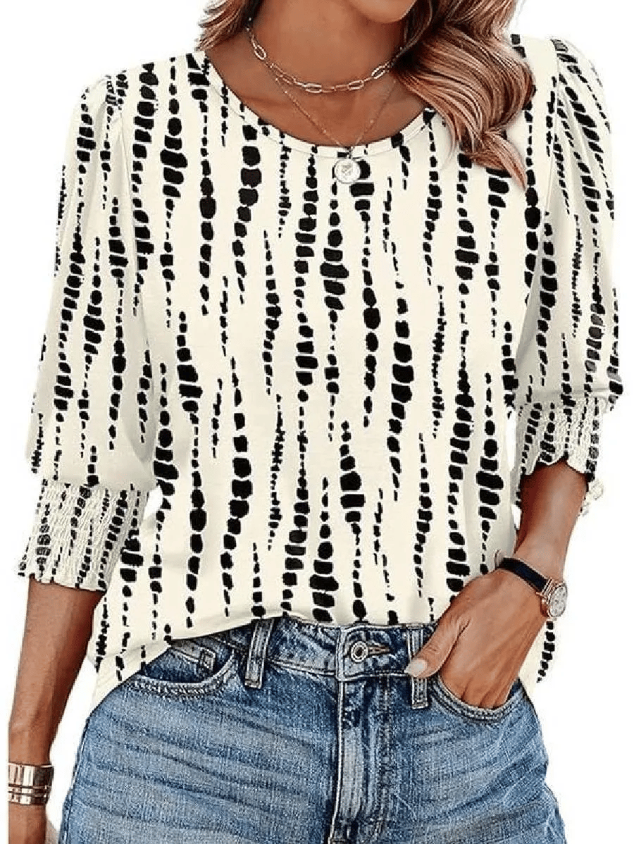Hot Sale-Women Dressy Casual 3/4 Length Sleeve Blouses with Smocked Cuffs
