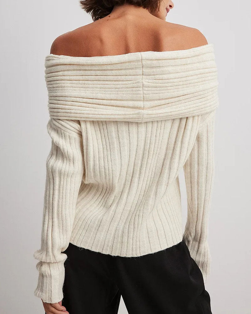 Hellohobot - Chic One Shoulder Wrapped Knitted Loose Sweater