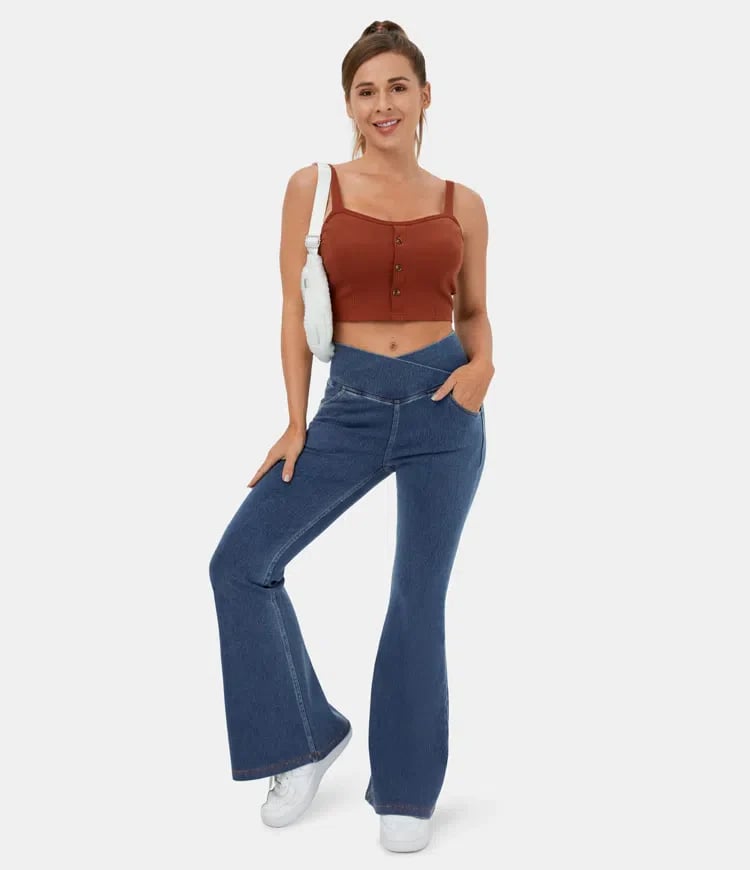 🔥Huge Sale 62% OFF🎁Stretchy Denim High Waisted Crossover Flare Pants