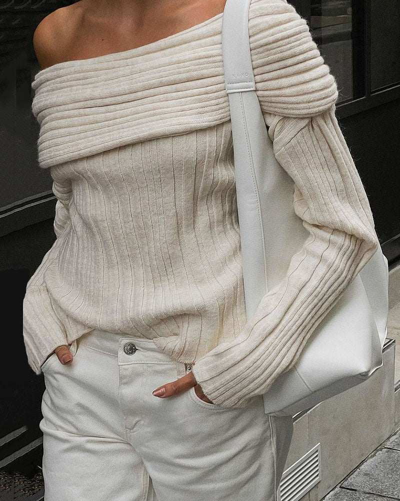 Hellohobot - Chic One Shoulder Wrapped Knitted Loose Sweater