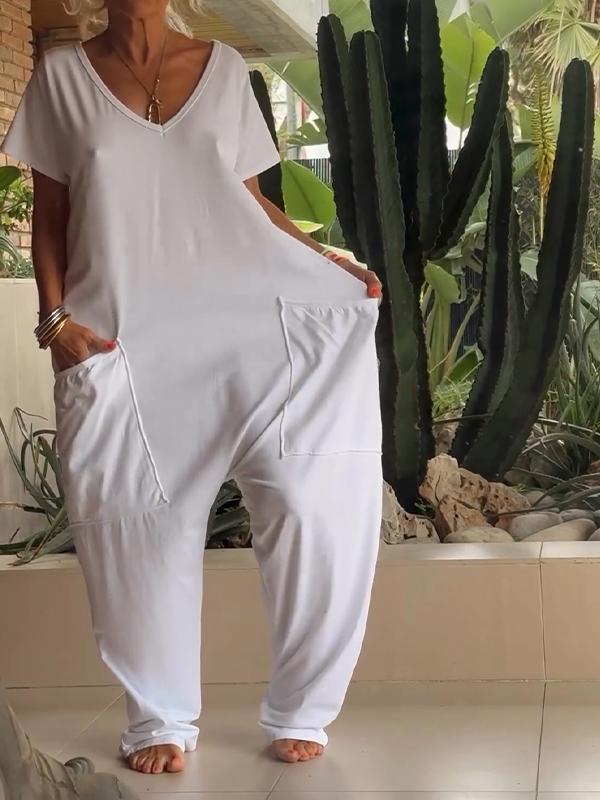 🔥Hot sale🔥Casual V-neck Solid Color Jumpsuit