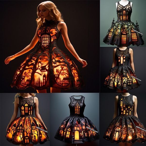 These stunning Halloween Silhouette Dresses Will Light Up Your Spooky Season!(Glow is a picture effect)