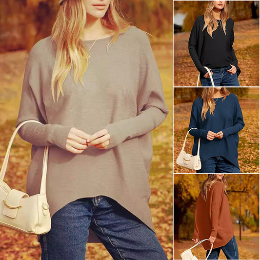 🔥Hot Sale🔥Women's Irregular Oversized Dolman Sleeve Knitted Pullover