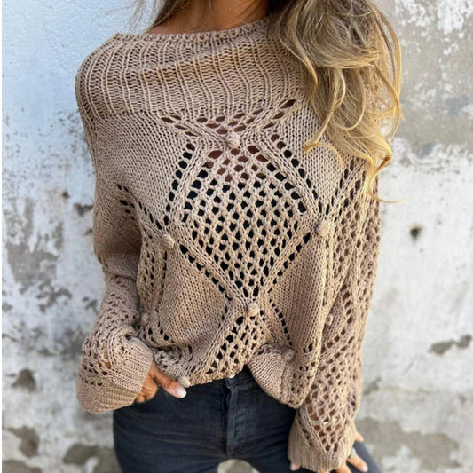 🔥This month's best-selling products💕Hollow-out Knitted Round Neck Sweater