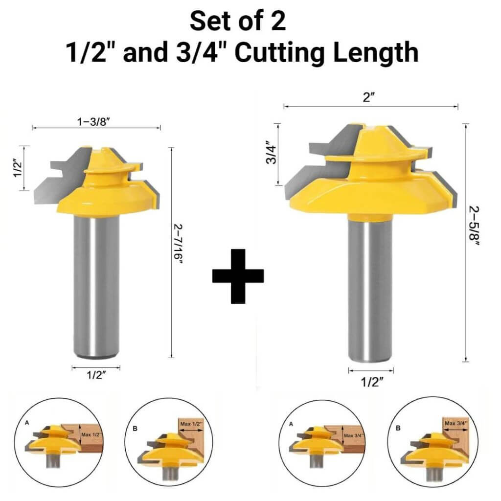 45-degree Lock Miter Router Bit - 1/2" Shank