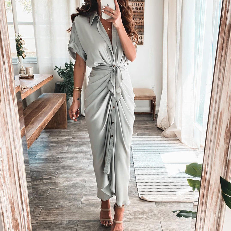 🌷Limited Time Offer 49% OFF🌷 Women Satin Button Shirt Dress