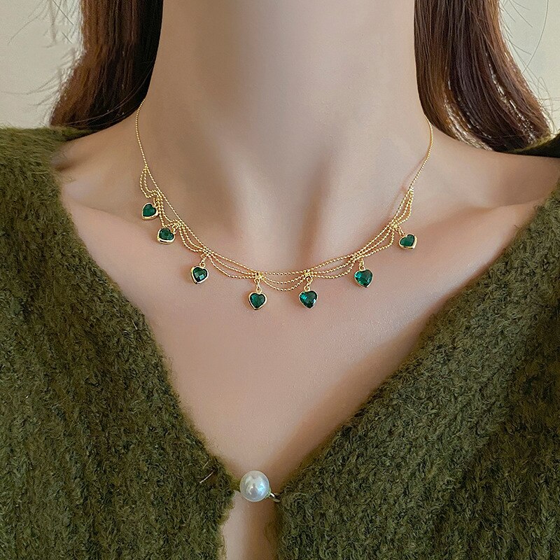 🔥Last day 56% limited time offer 🔥Green crystal metal braided mesh pendant necklace