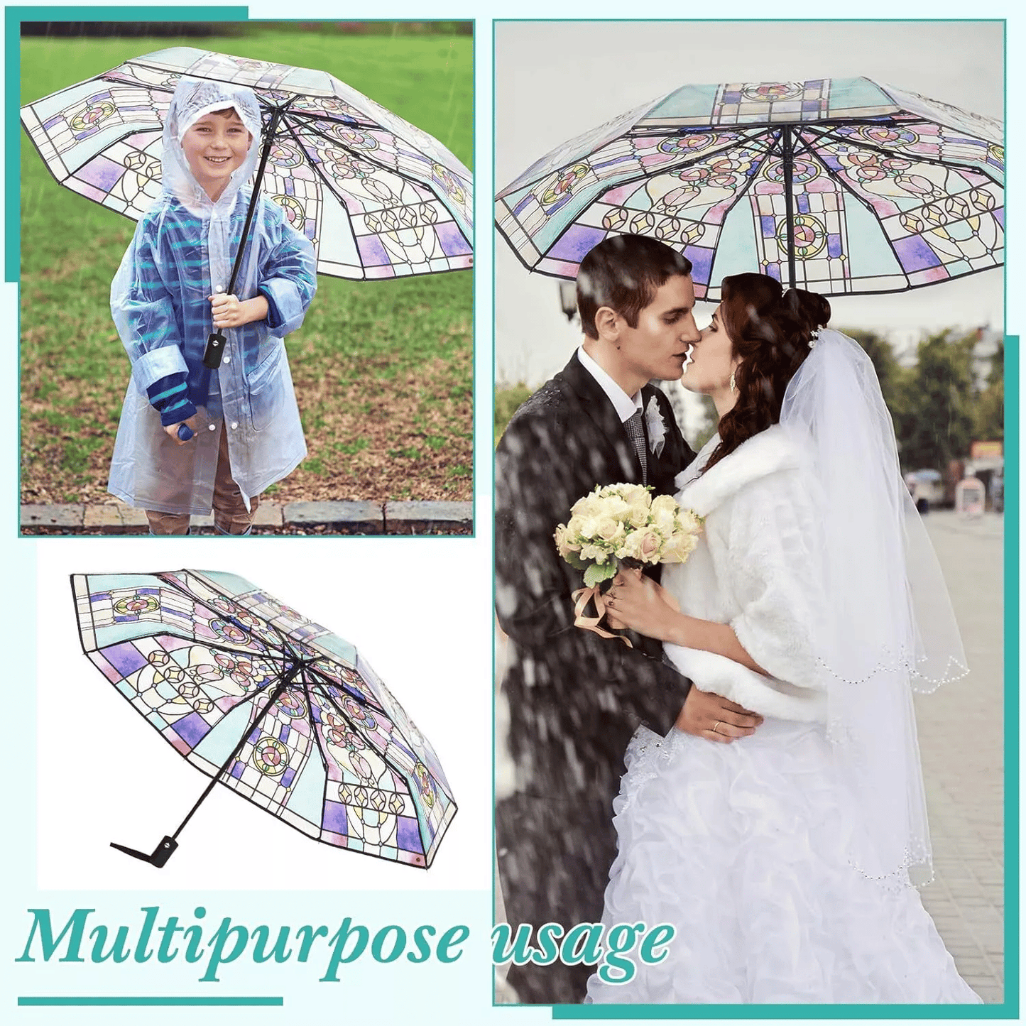 Hellohobot - Vintage Stained Glass Automatic Umbrella