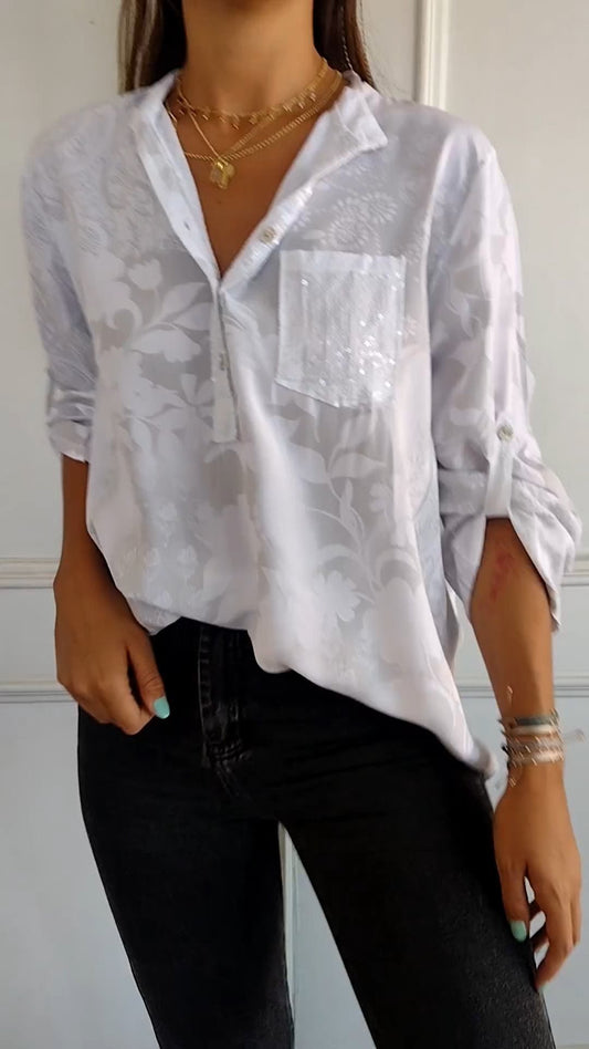 🔥Huge Sale -51% OFF💖V-neck Half-button Printed Top