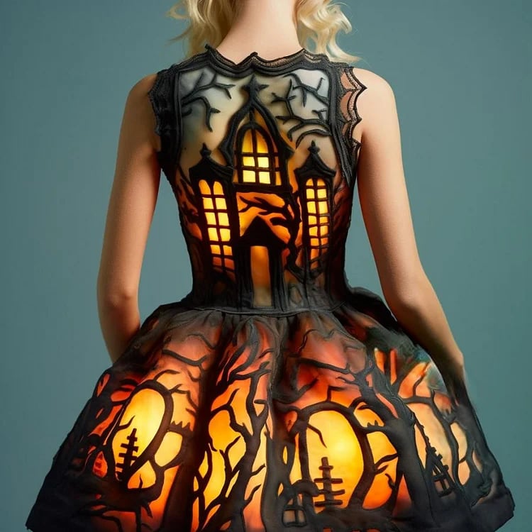 These stunning Halloween Silhouette Dresses Will Light Up Your Spooky Season!(Glow is a picture effect)