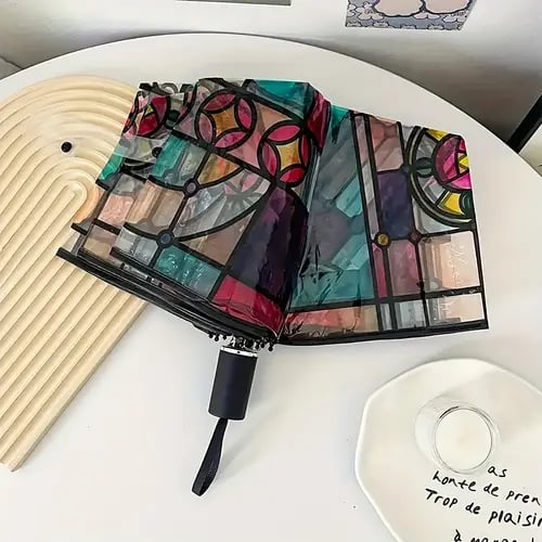 Hellohobot - Vintage Stained Glass Automatic Umbrella