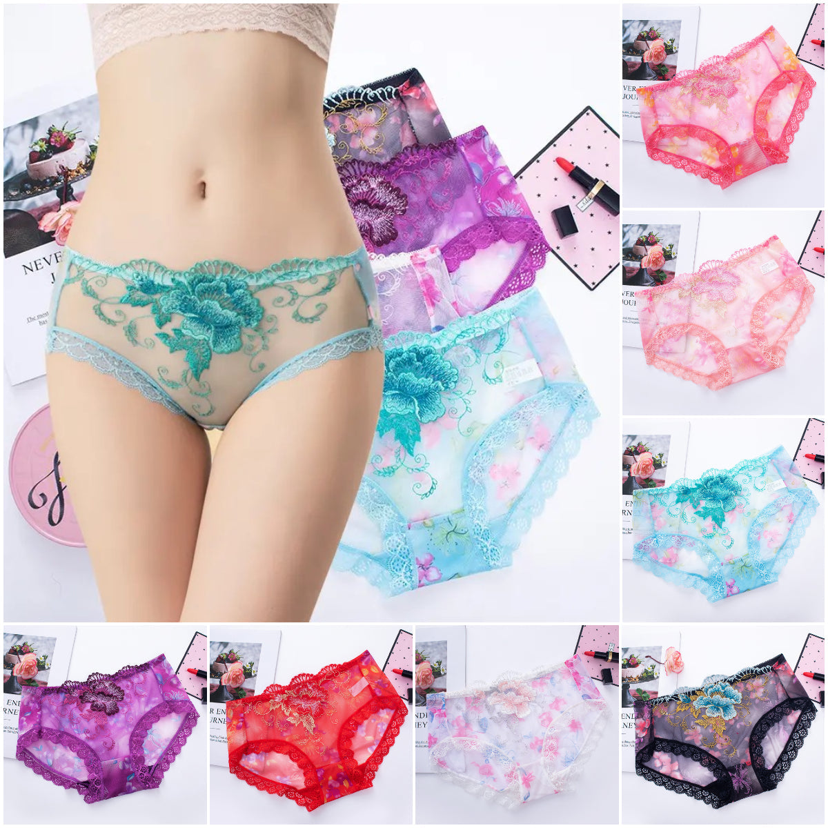 Hellohobot - Antibacterial cotton panty with lace embroidery