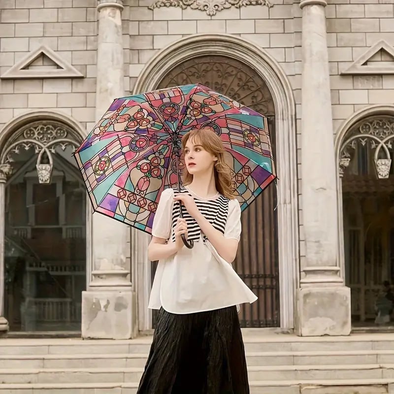 Hellohobot - Vintage Stained Glass Automatic Umbrella