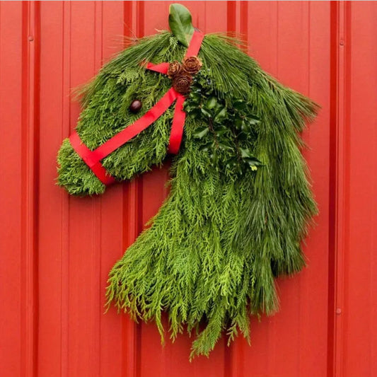 🔥Hot sale🔥Winter Wreath Farmhouses Horse Head Christmas Wreath