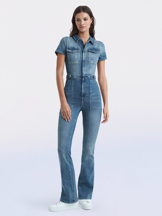 Hellohobot - Skinny Bootcut Denim Jumpsuit