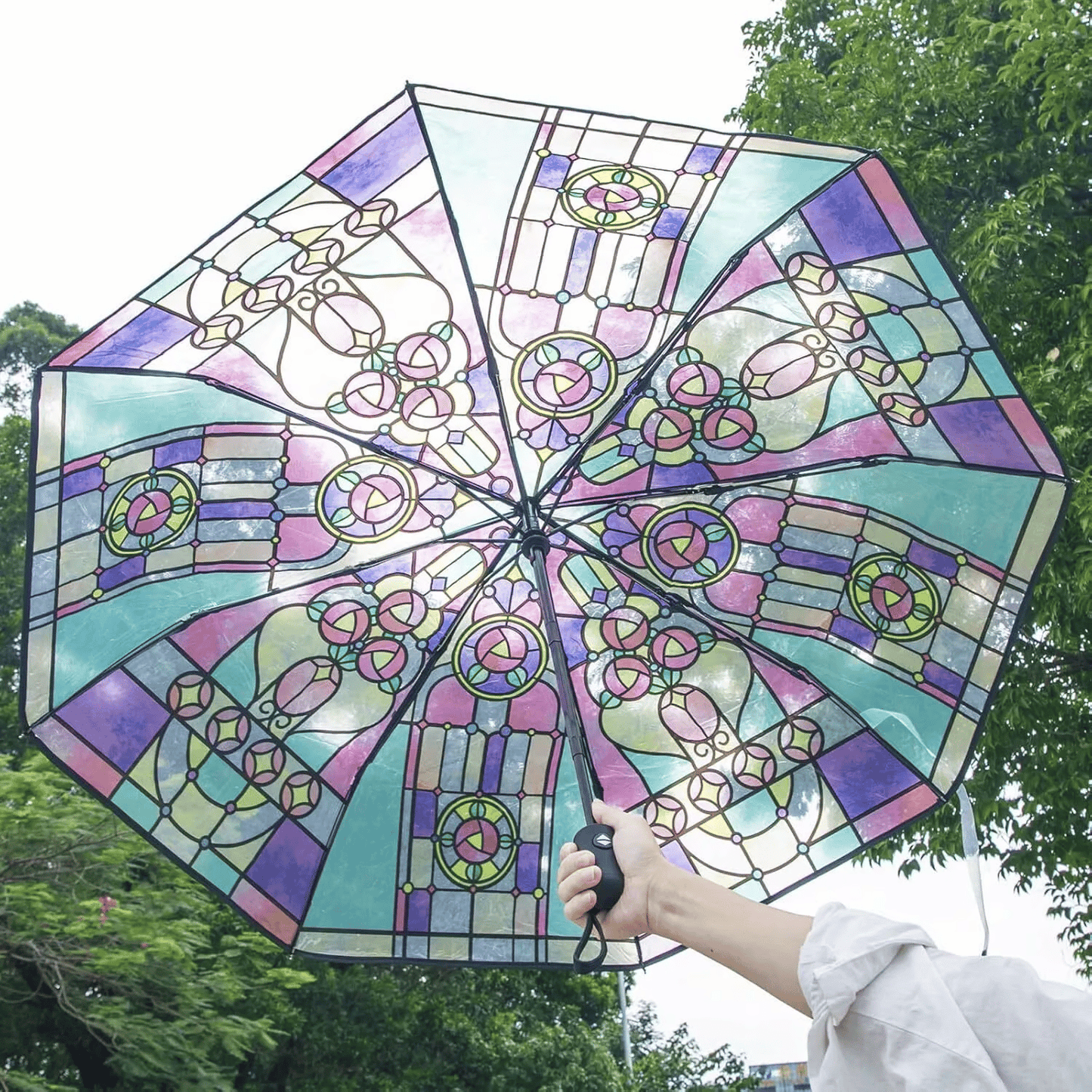 Hellohobot - Vintage Stained Glass Automatic Umbrella