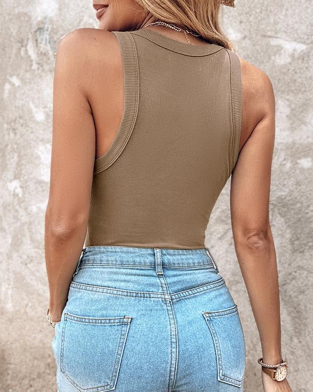 🔥Hot sale🔥Round Neck Ribbed Tank Top With Built-in Bra