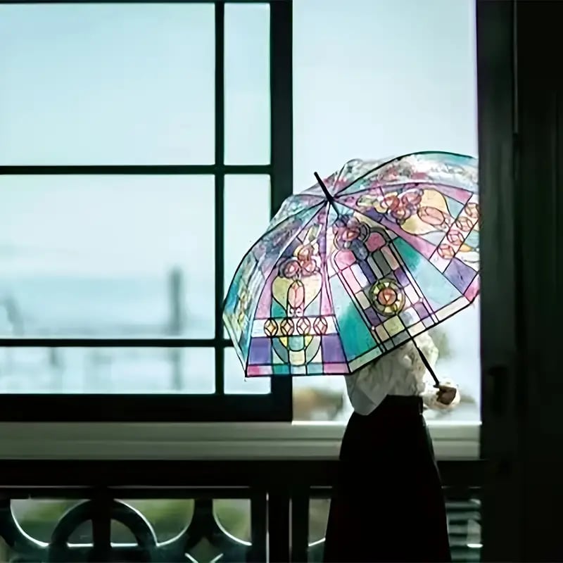 Hellohobot - Vintage Stained Glass Automatic Umbrella