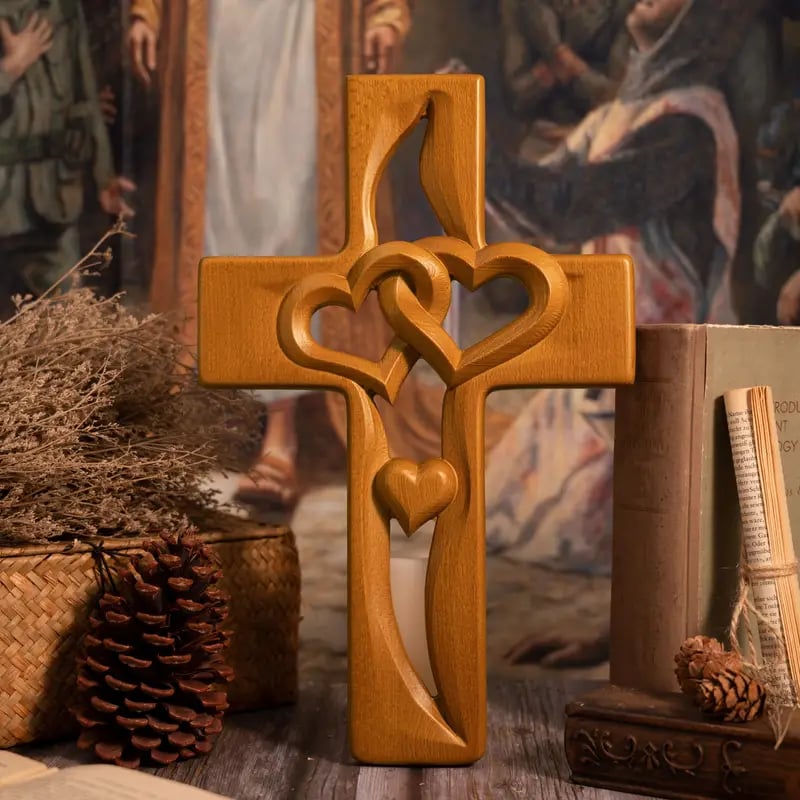 🔥LAST DAY 49% OFF ✝️Intertwined Heart Wooden Cross(6.3*9.8 in)