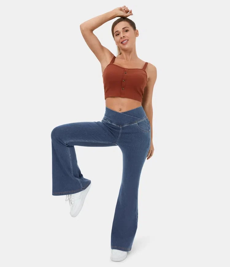 🔥Huge Sale 62% OFF🎁Stretchy Denim High Waisted Crossover Flare Pants