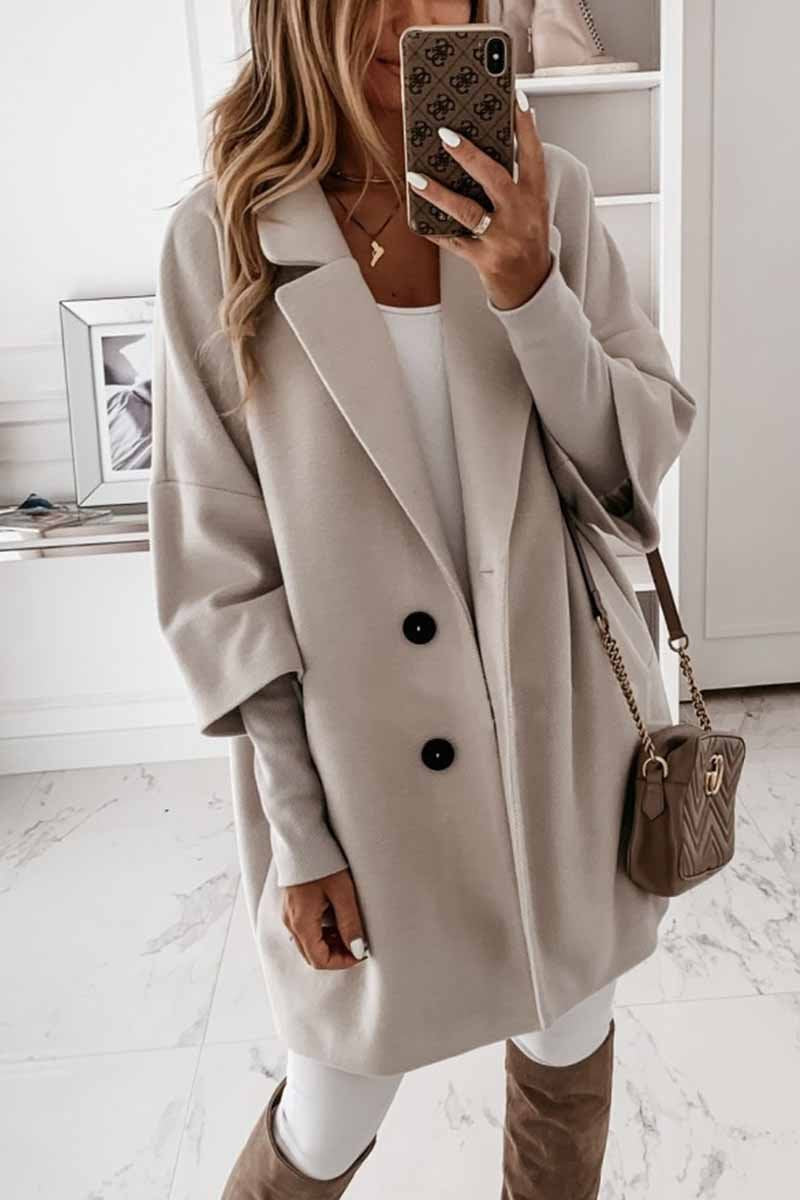 Solid Color Lapel Coat With Pocket And Buttons 💖