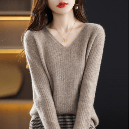 💥Hot Sale 49% OFF💥V-Neck Pullover Long Sleeve Solid Color Cashmere Sweater