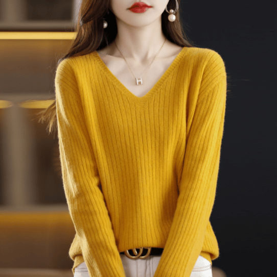 💥Hot Sale 49% OFF💥V-Neck Pullover Long Sleeve Solid Color Cashmere Sweater