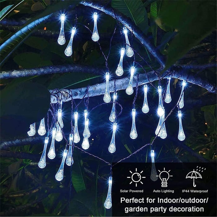 🌟8 Modes Solar Water Drop String Lights - 💐For Indoor Outdoor Decoration