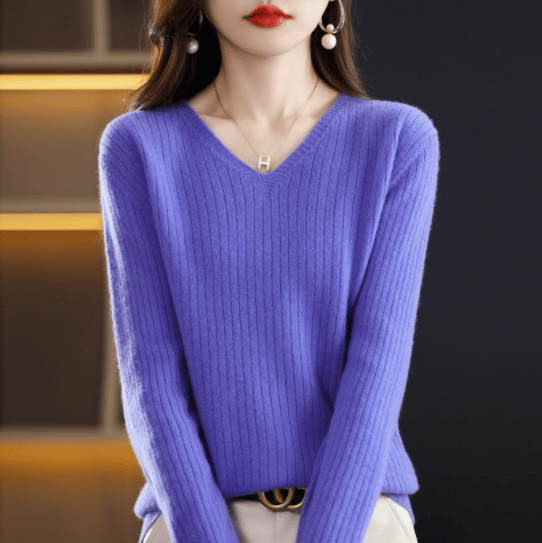 💥Hot Sale 49% OFF💥V-Neck Pullover Long Sleeve Solid Color Cashmere Sweater