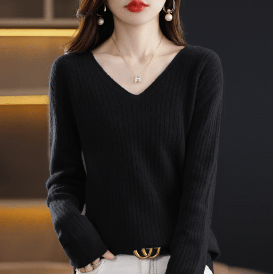💥Hot Sale 49% OFF💥V-Neck Pullover Long Sleeve Solid Color Cashmere Sweater