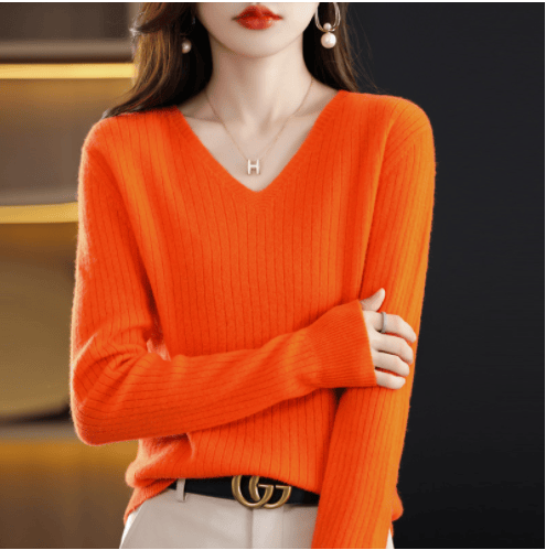 💥Hot Sale 49% OFF💥V-Neck Pullover Long Sleeve Solid Color Cashmere Sweater