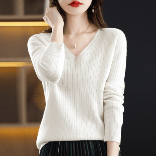 💥Hot Sale 49% OFF💥V-Neck Pullover Long Sleeve Solid Color Cashmere Sweater